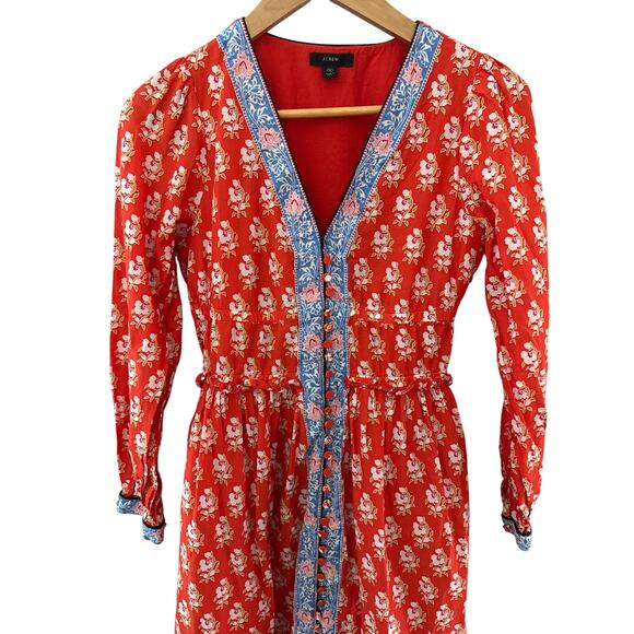 J. Crew Block Print Button Front Tiered MIDI Dress Size 00 - Picture 10 of 14